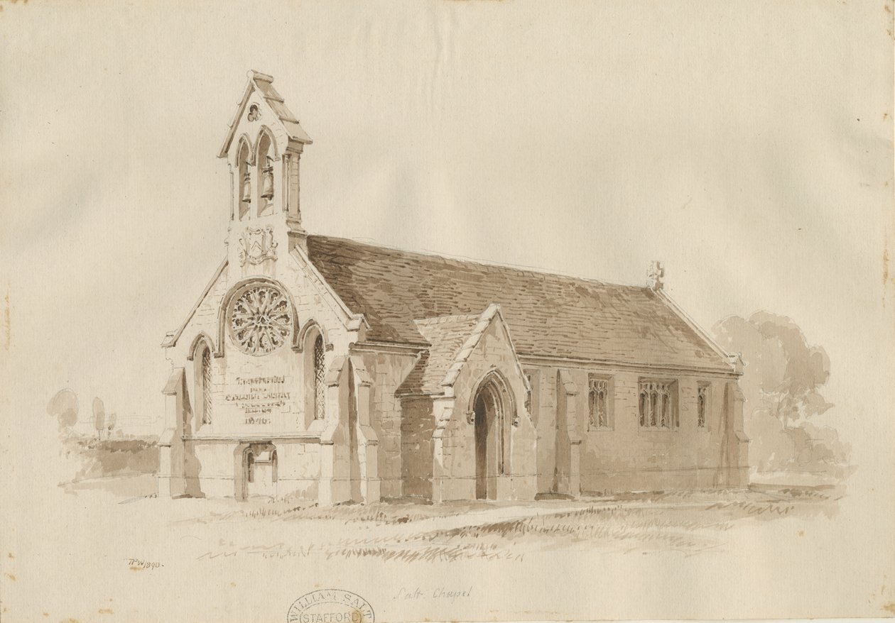 Stafford - Capela de Sal [St. James "]: desenho de caneta e lavagem, 1840 de Thomas Peploe Wood