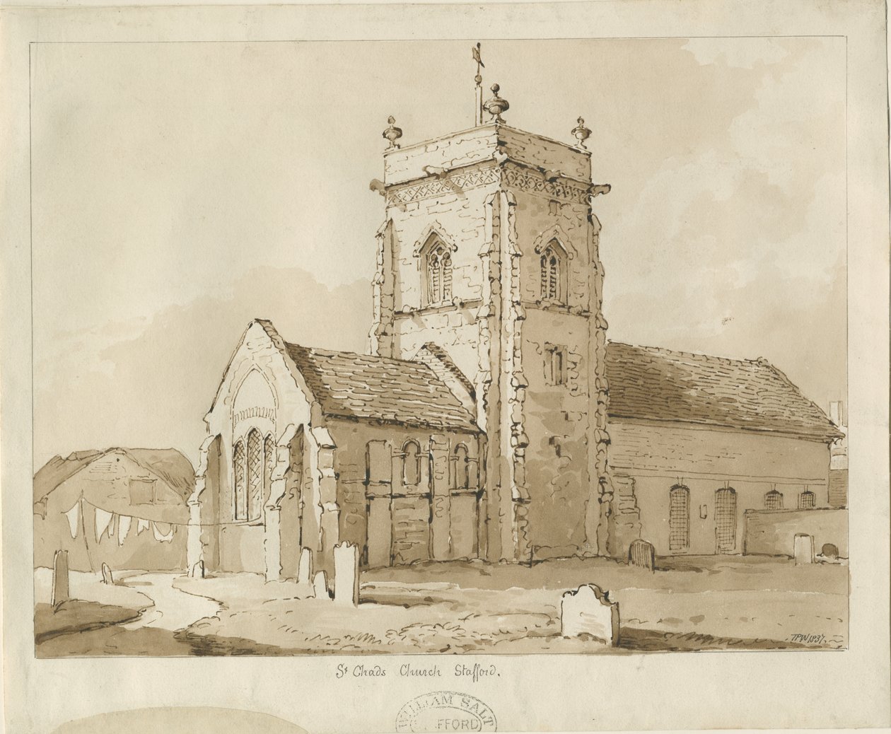 Stafford - Igreja de St. Chade: desenho em caneta e sépia, 1837 de Thomas Peploe Wood