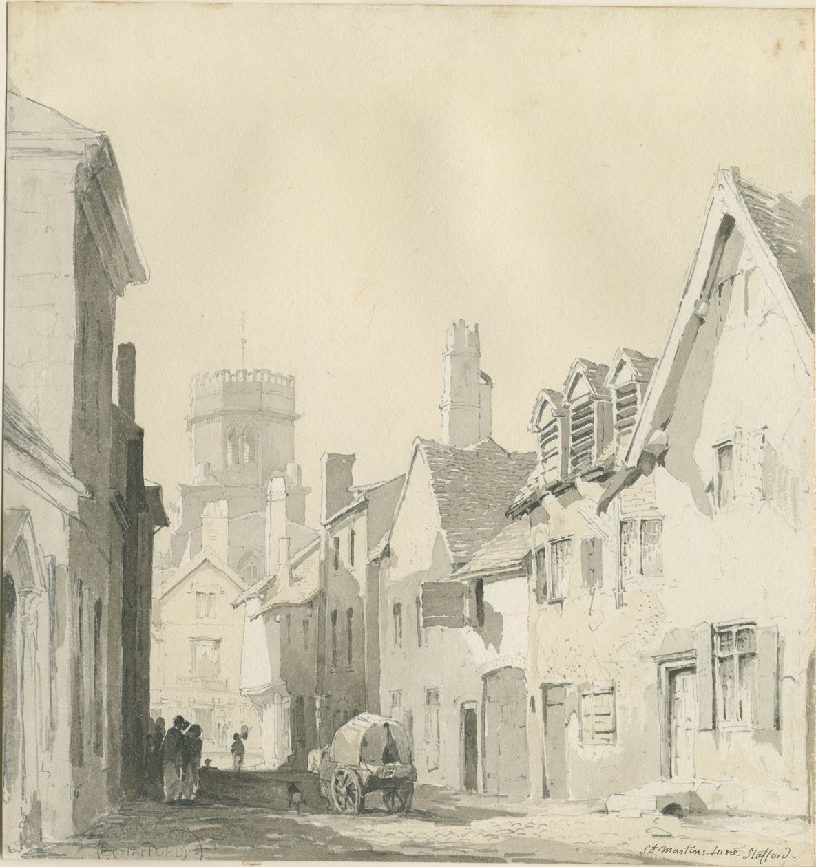 Stafford - St. Martin&39;s Lane: pintura a aquarela, sd [ 1839] (desenho) de Thomas Peploe Wood