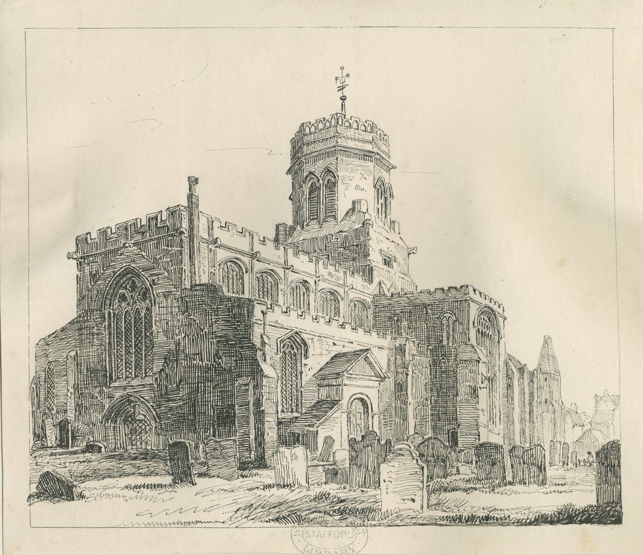 Stafford - Igreja de Santa Maria: desenho a pena e tinta, sd [c 1837] (desenho) de Thomas Peploe Wood