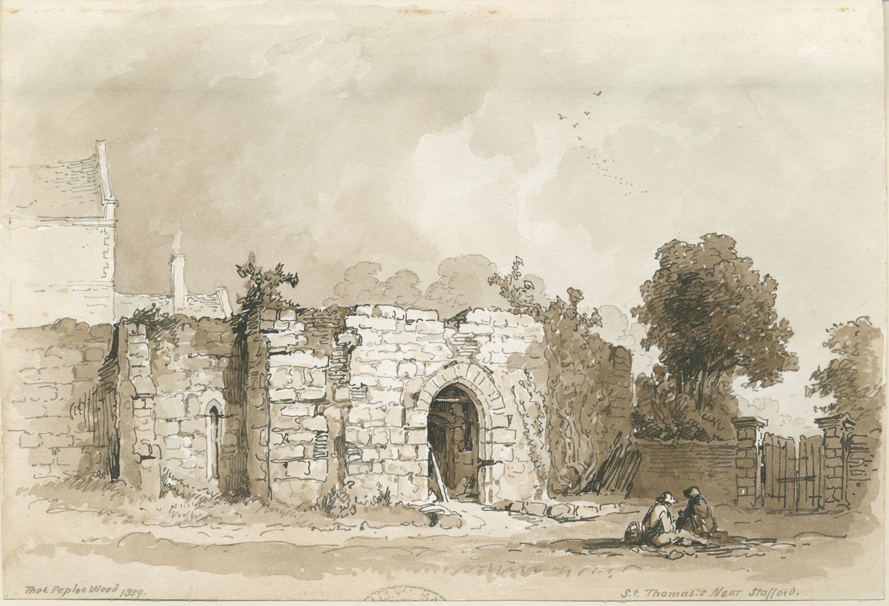 Stafford - St. Thomas "[Priorado]: desenho a caneta e sépia, 1839 de Thomas Peploe Wood