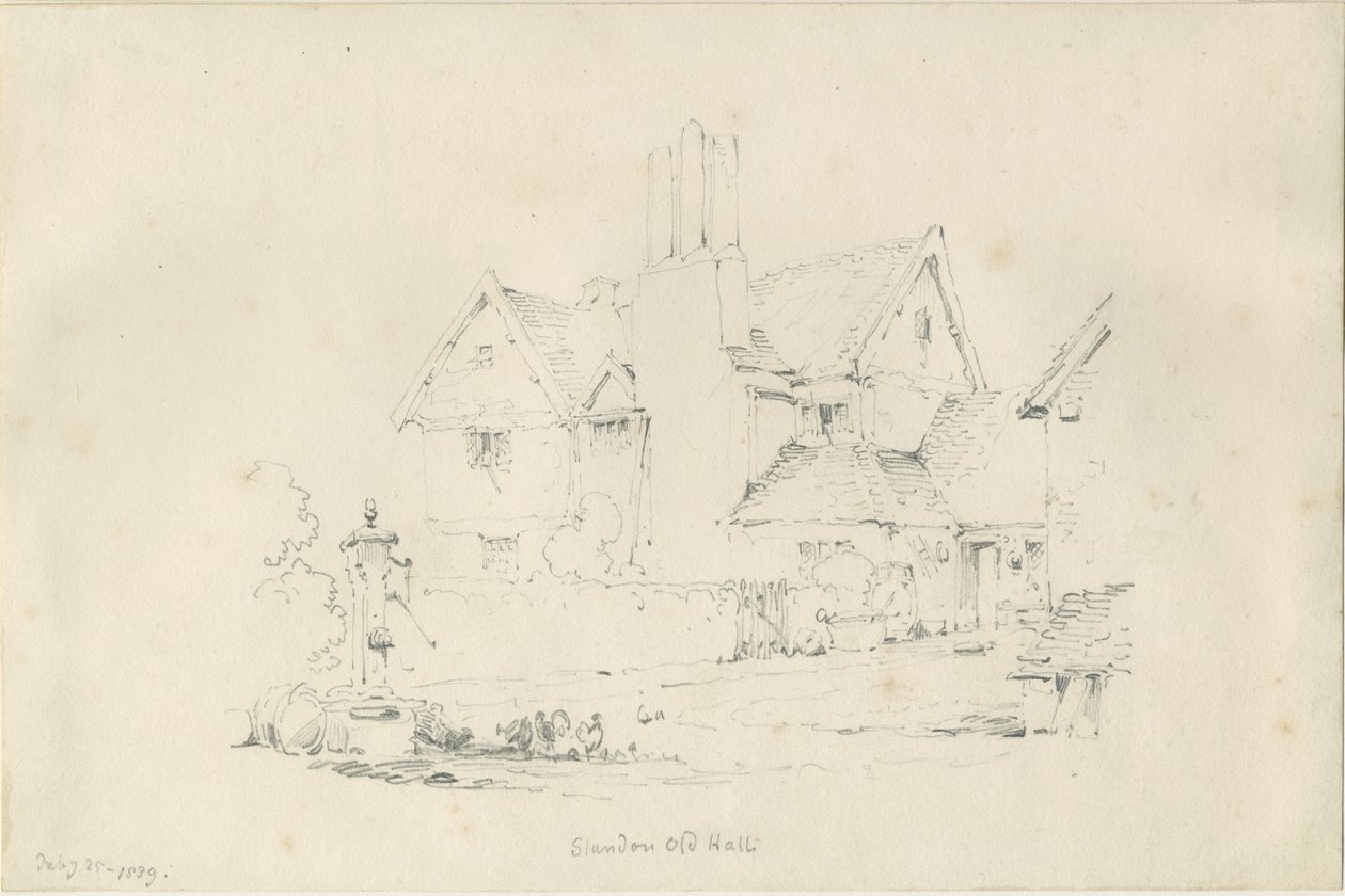 Standon Hall: desenho a lápis, 25 de fevereiro de 1839 de Thomas Peploe Wood