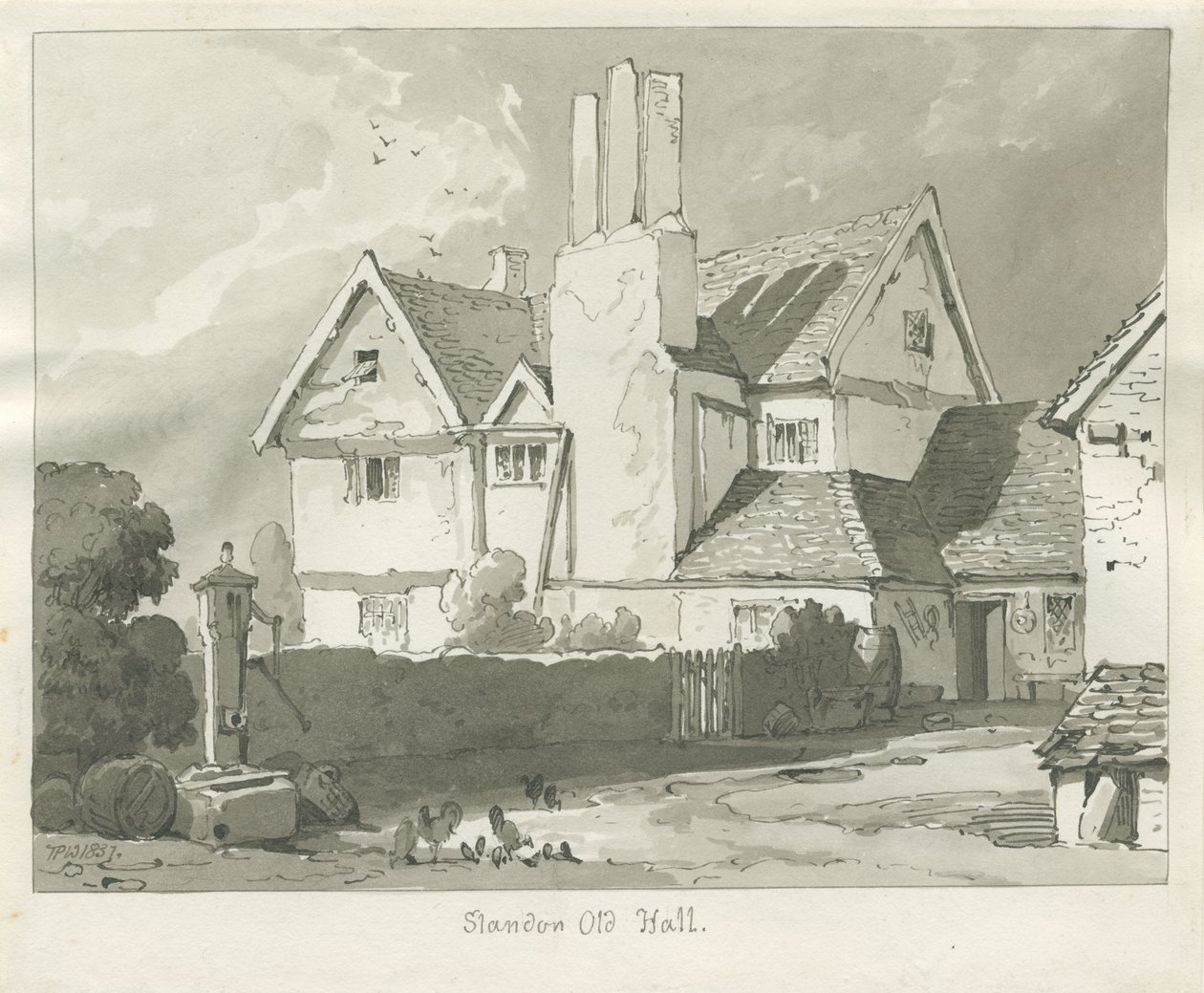 Standon Hall: desenho sépia de Thomas Peploe Wood