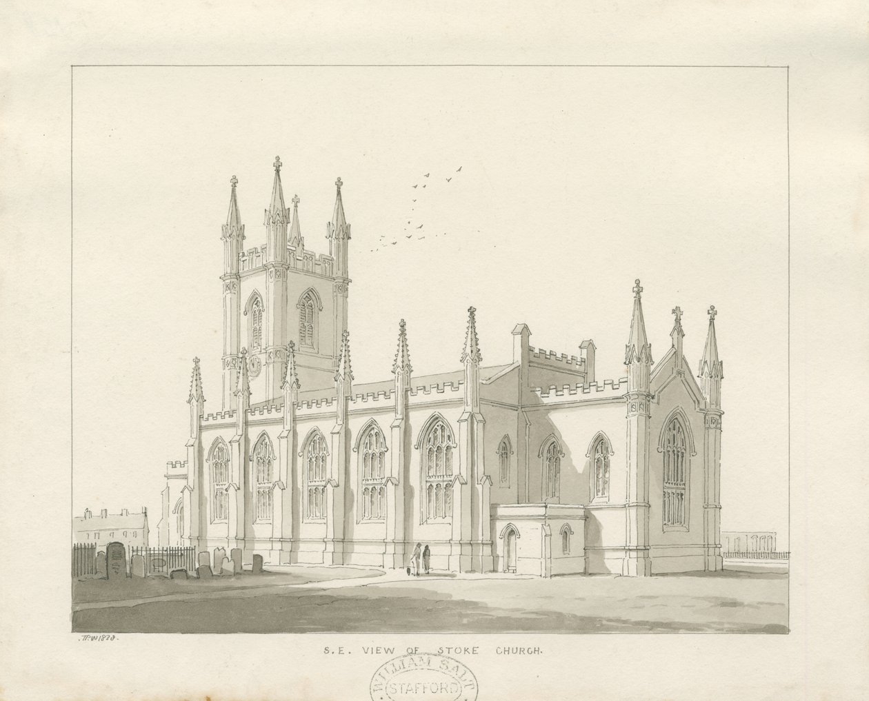 Igreja de Stoke-upon-Trent [Nova]: desenho em sépia de Thomas Peploe Wood