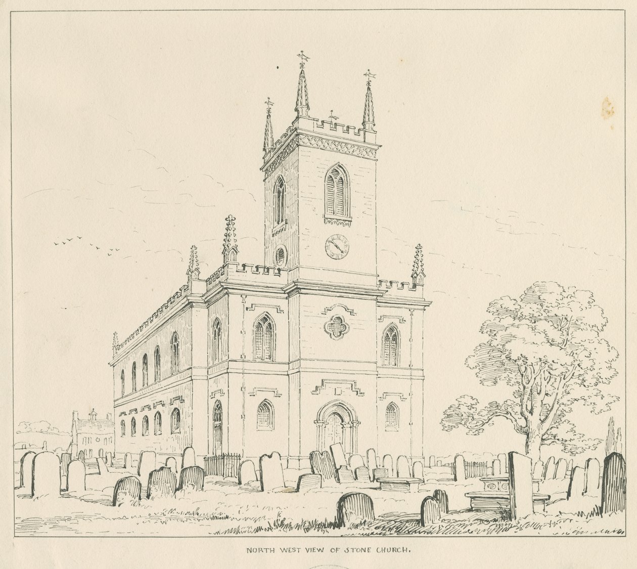 Igreja de pedra: desenho a caneta e tinta de Thomas Peploe Wood