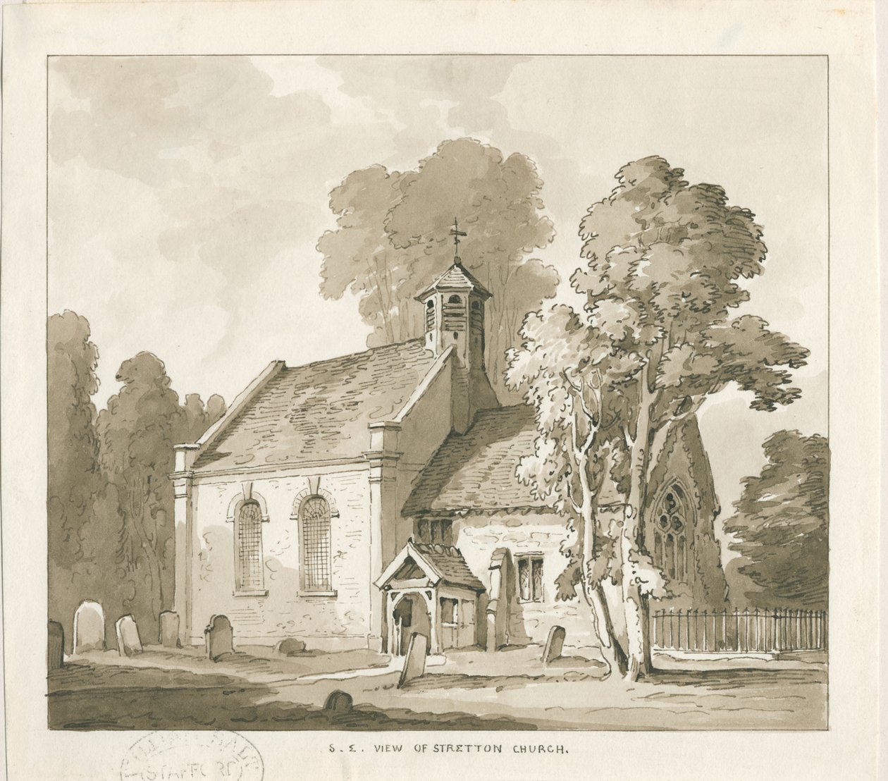 Igreja de Stretton: desenho em sépia, nd [ 1838] de Thomas Peploe Wood