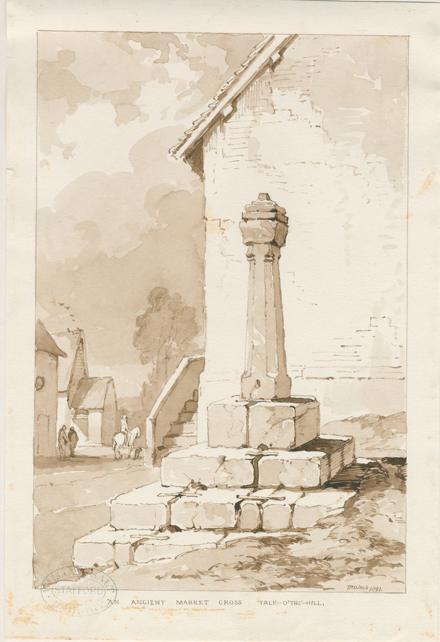 Talke - Ancient Market Cross: desenho em sépia de Thomas Peploe Wood