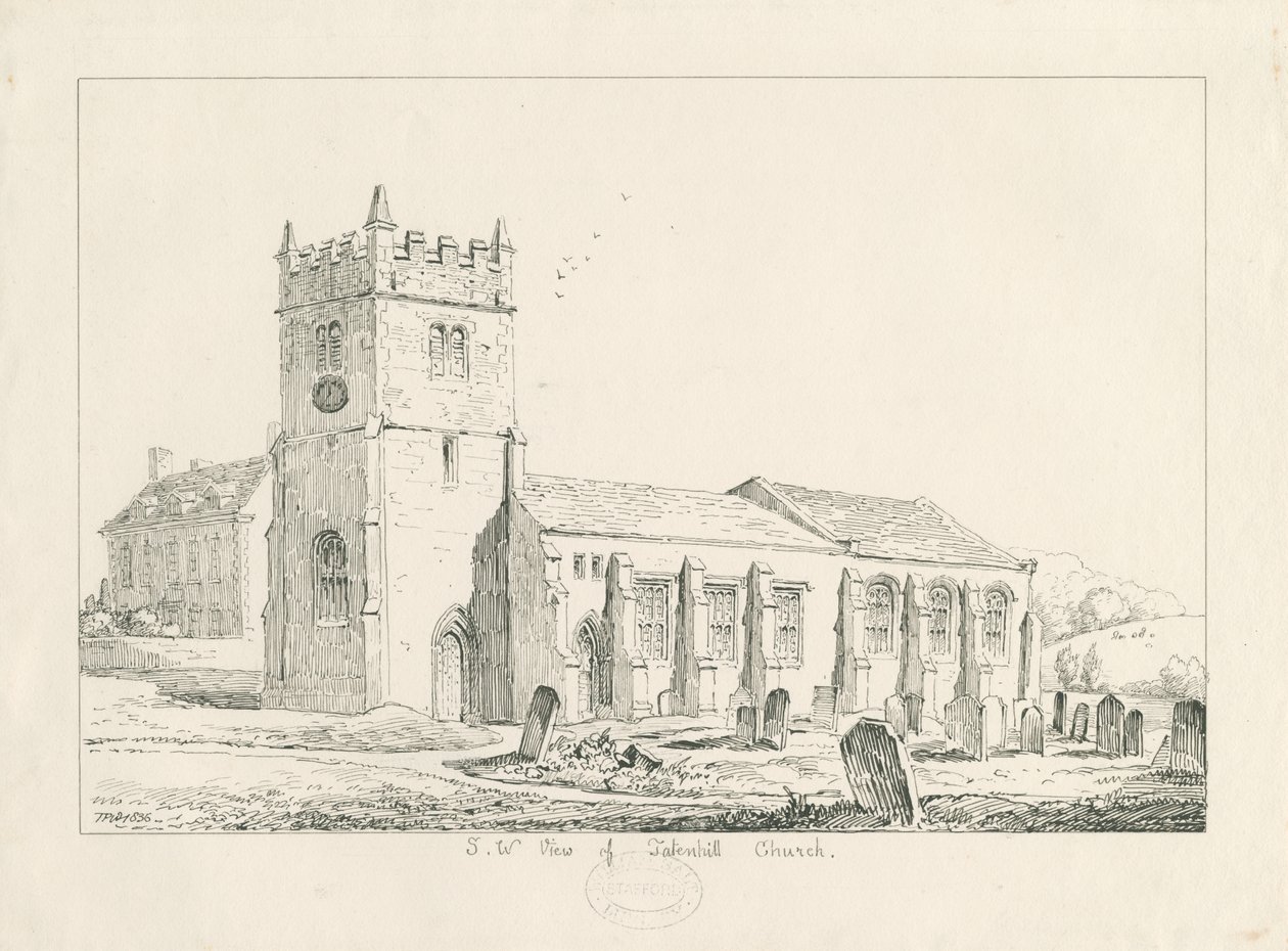 Igreja Tatenhill: desenho a caneta e tinta de Thomas Peploe Wood