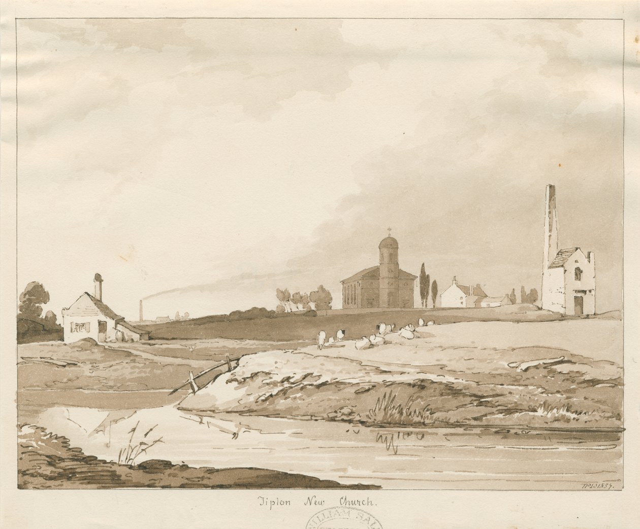 Tipton New Church: desenho em sépia de Thomas Peploe Wood