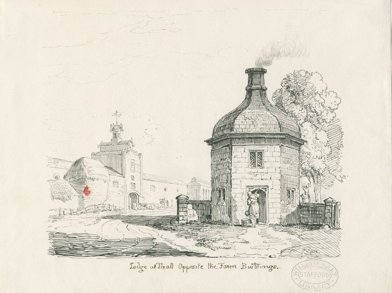 Tixall - Lodge: desenho a bico de pena de Thomas Peploe Wood