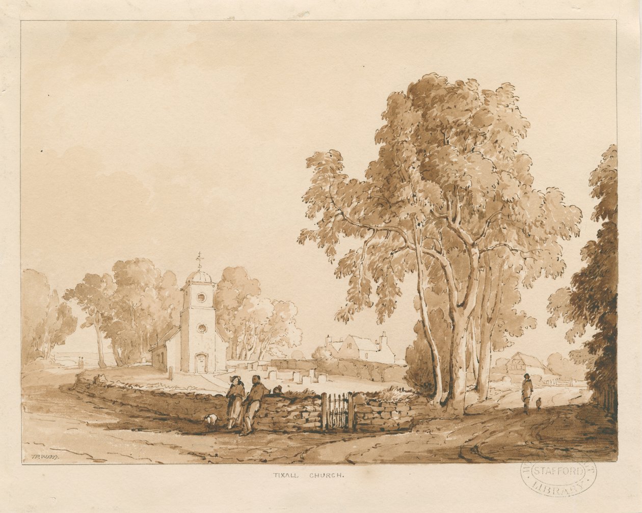 Igreja de Tixall: desenho vermelho-sépia, 1837 de Thomas Peploe Wood