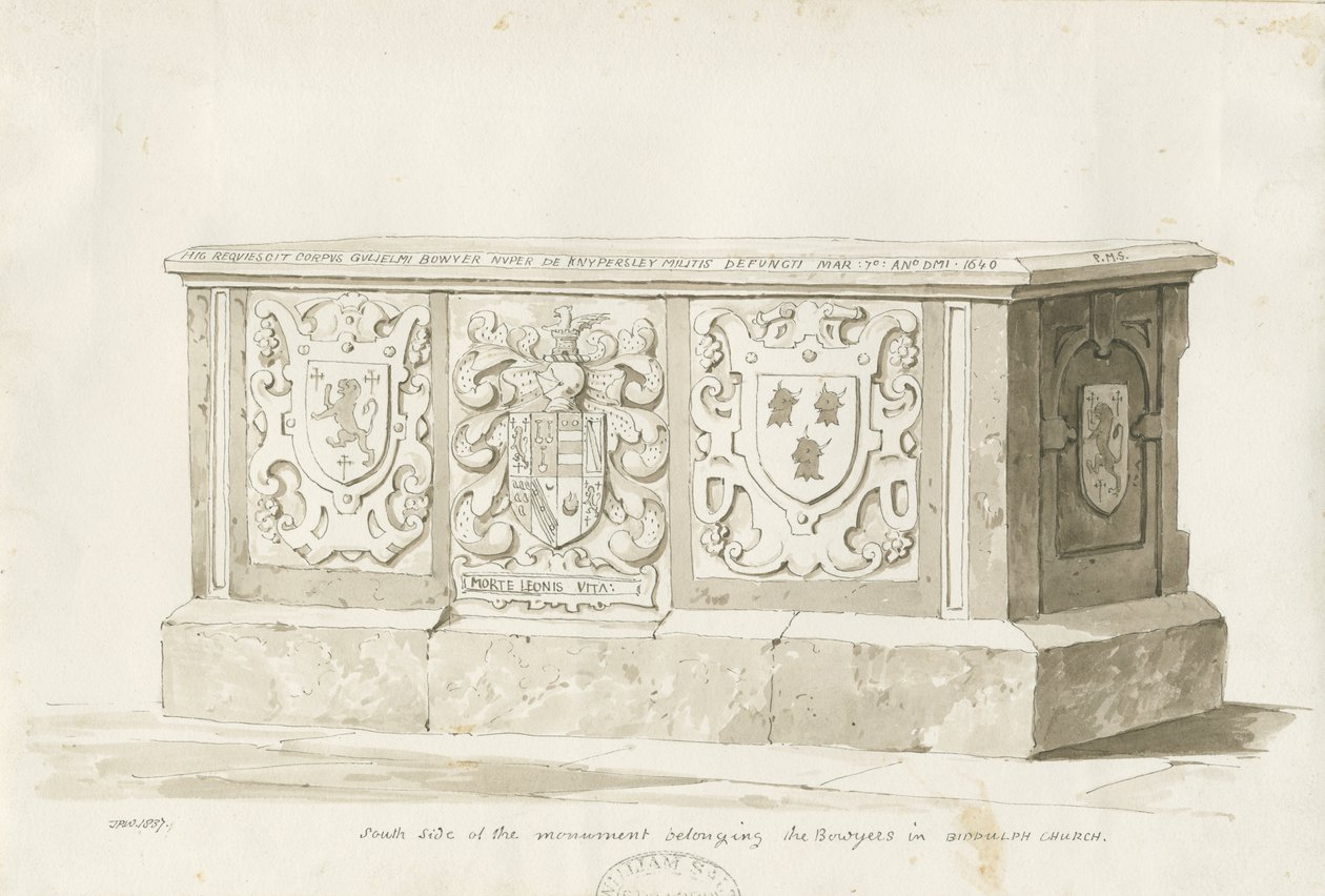 Tumba na Igreja Biddulph - William Bowyer: desenho em sépia de Thomas Peploe Wood