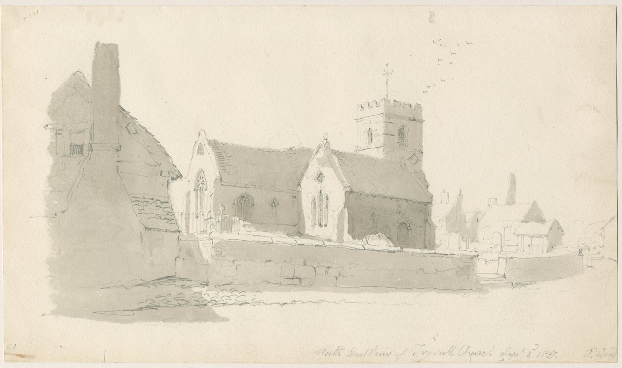 Igreja Trysull: desenho a lápis, 2 de setembro de 1837 (desenho) de Thomas Peploe Wood