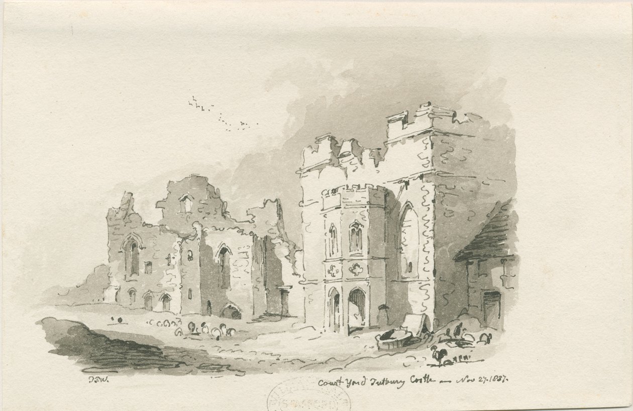Tutbury Castle - Court Yard: pen and wash drawing, 27 de novembro de 1837 de Thomas Peploe Wood