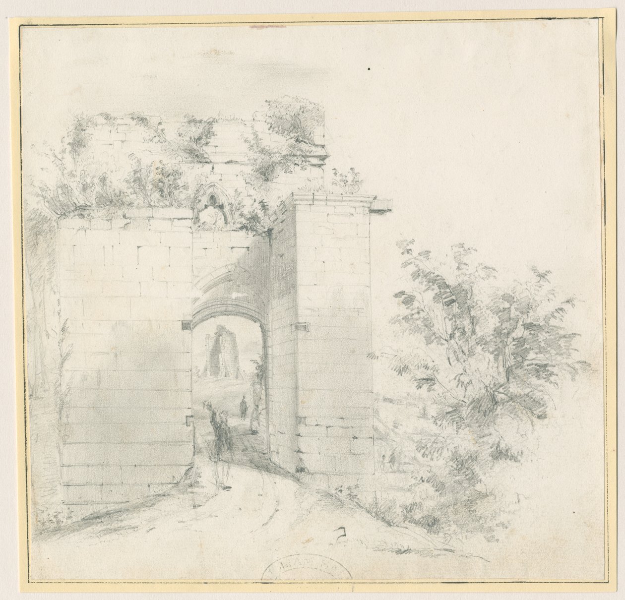 Castelo Tutbury - Portal de entrada: desenho a lápis, sd [ Séc. 19] (desenho) de Thomas Peploe Wood