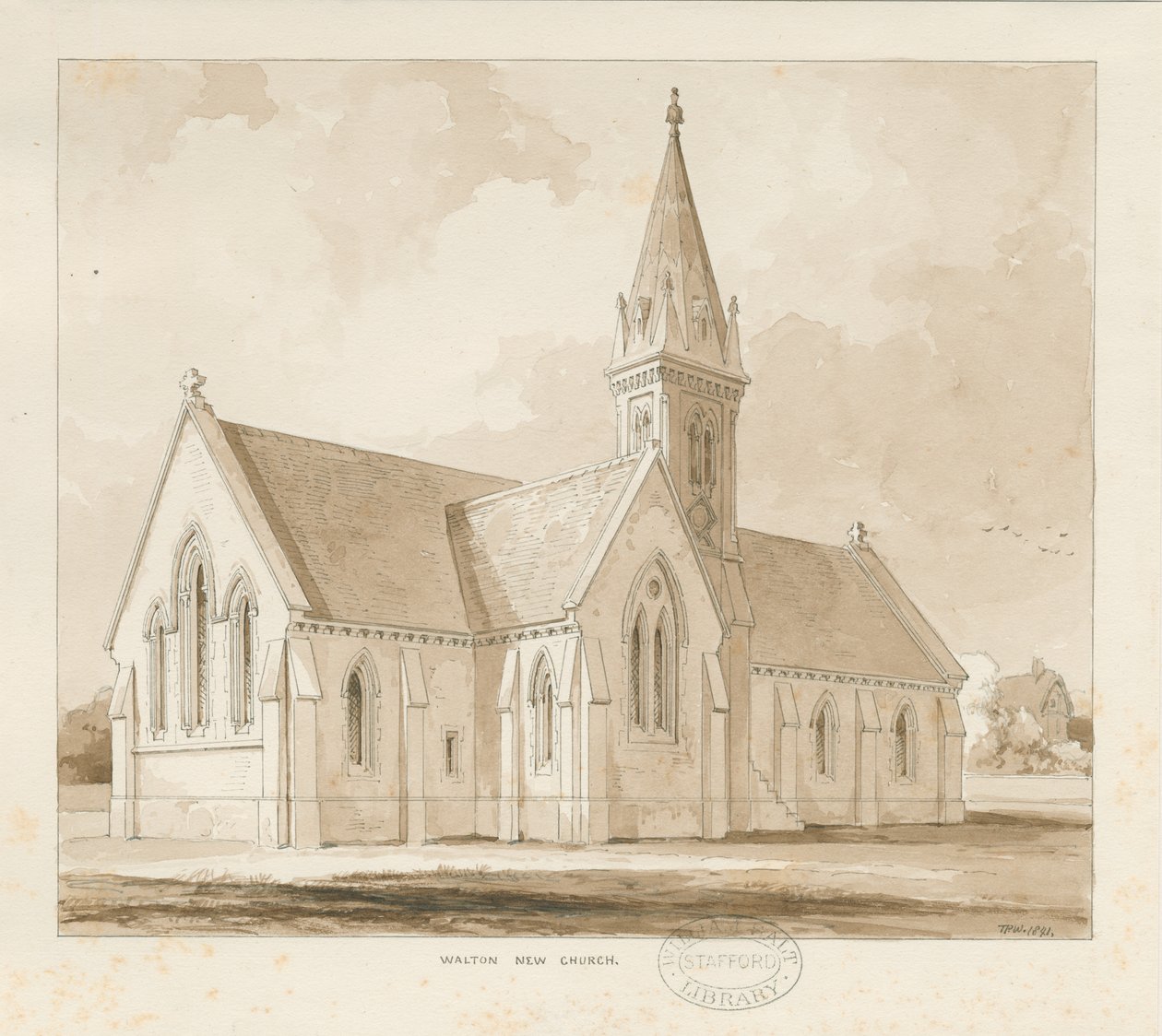Igreja Walton-on-the-Hill [Novo]: desenho a caneta e lavagem de Thomas Peploe Wood