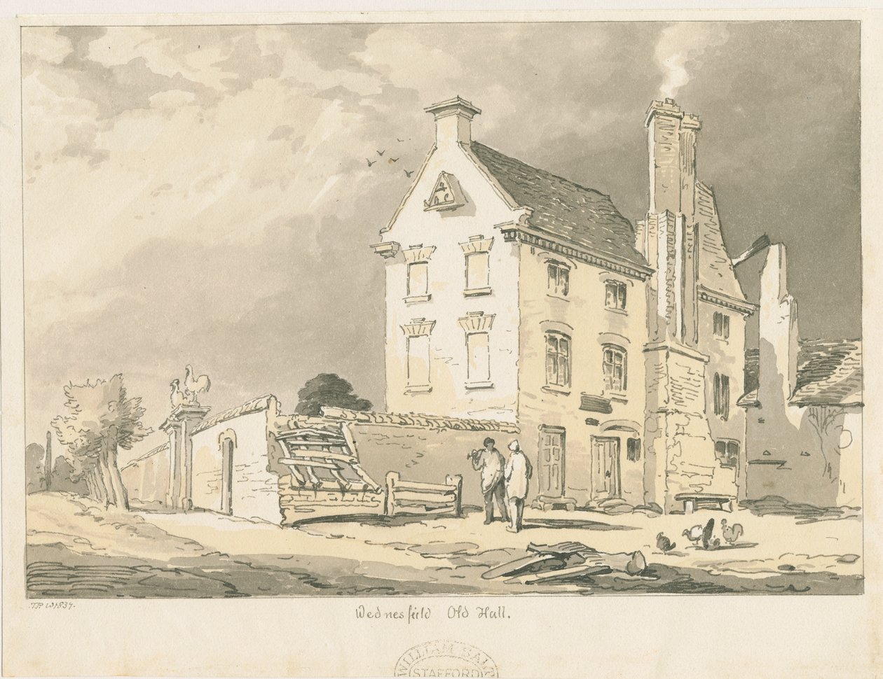 Wednesdayfield - "Old Hall": desenho em sépia, caneta e tonalidade, 1837 de Thomas Peploe Wood