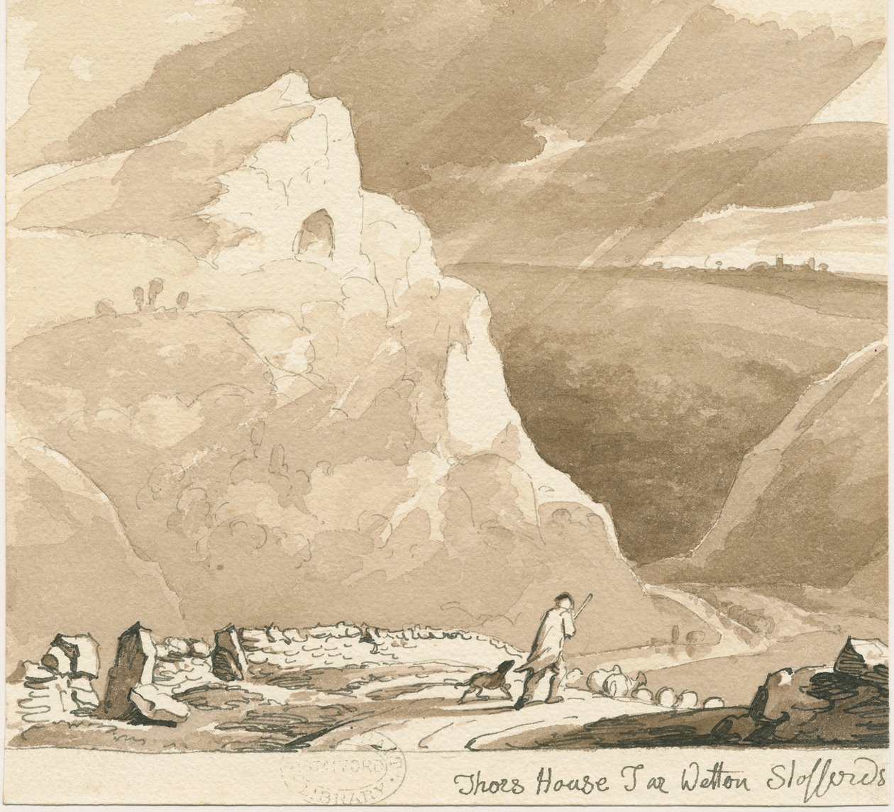Wetton - "Thor" s House Tor ": desenho a caneta e lavagem, sd [ 1838] de Thomas Peploe Wood