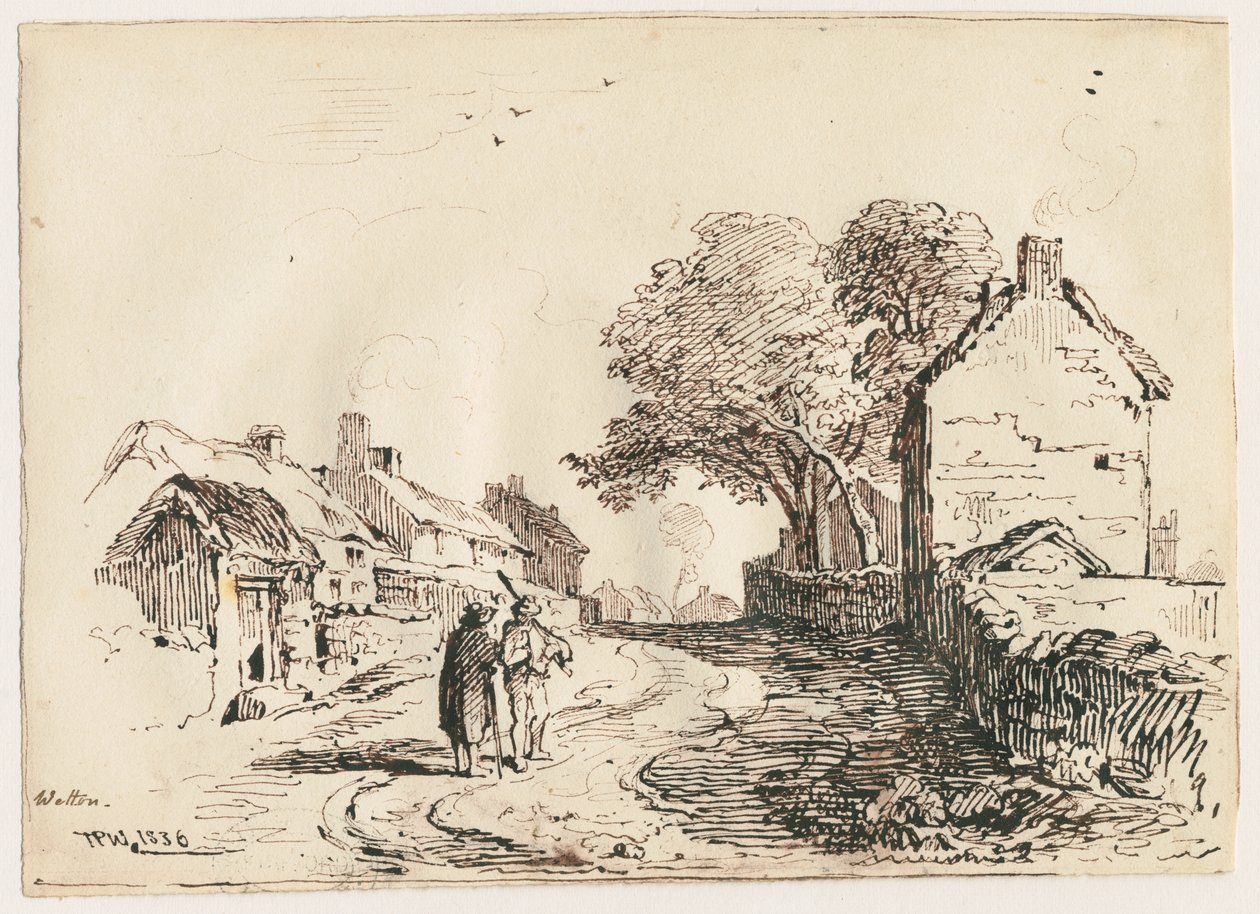 Wetton - Village Street: desenho a caneta e tinta, 1836 de Thomas Peploe Wood