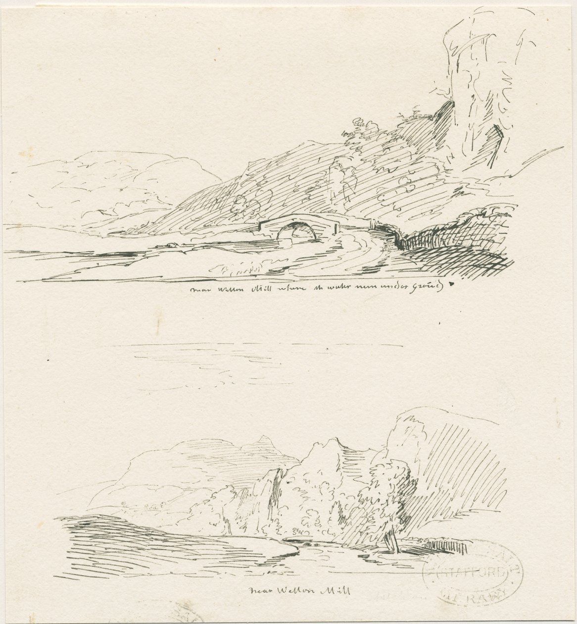 Wetton Mill: desenho a caneta e tinta, nd [1817-1845] de Thomas Peploe Wood