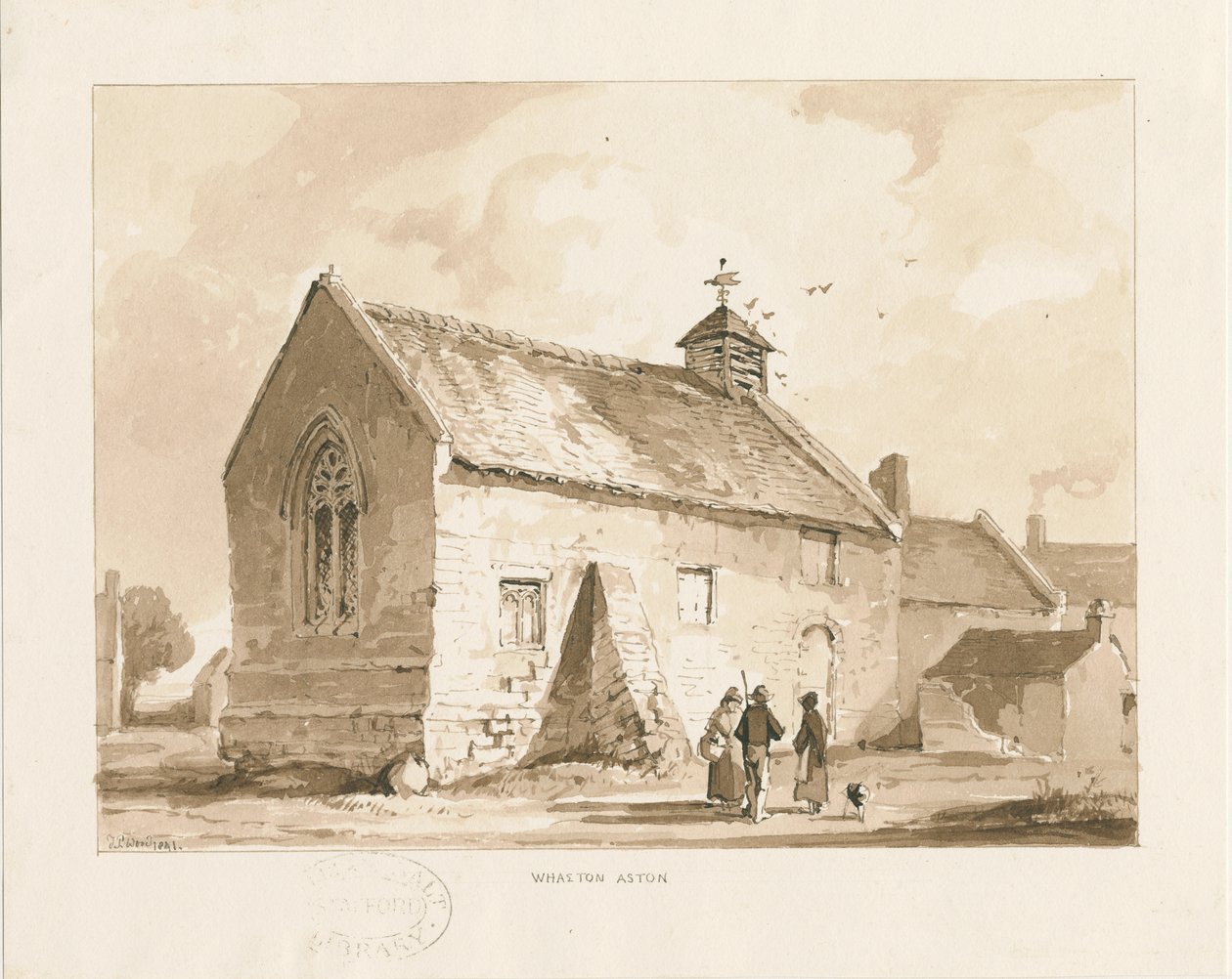 Capela Wheaton Aston: desenho em sépia, 1841 de Thomas Peploe Wood