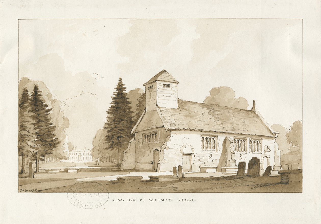 Whitmore Church: desenho em sépia de Thomas Peploe Wood