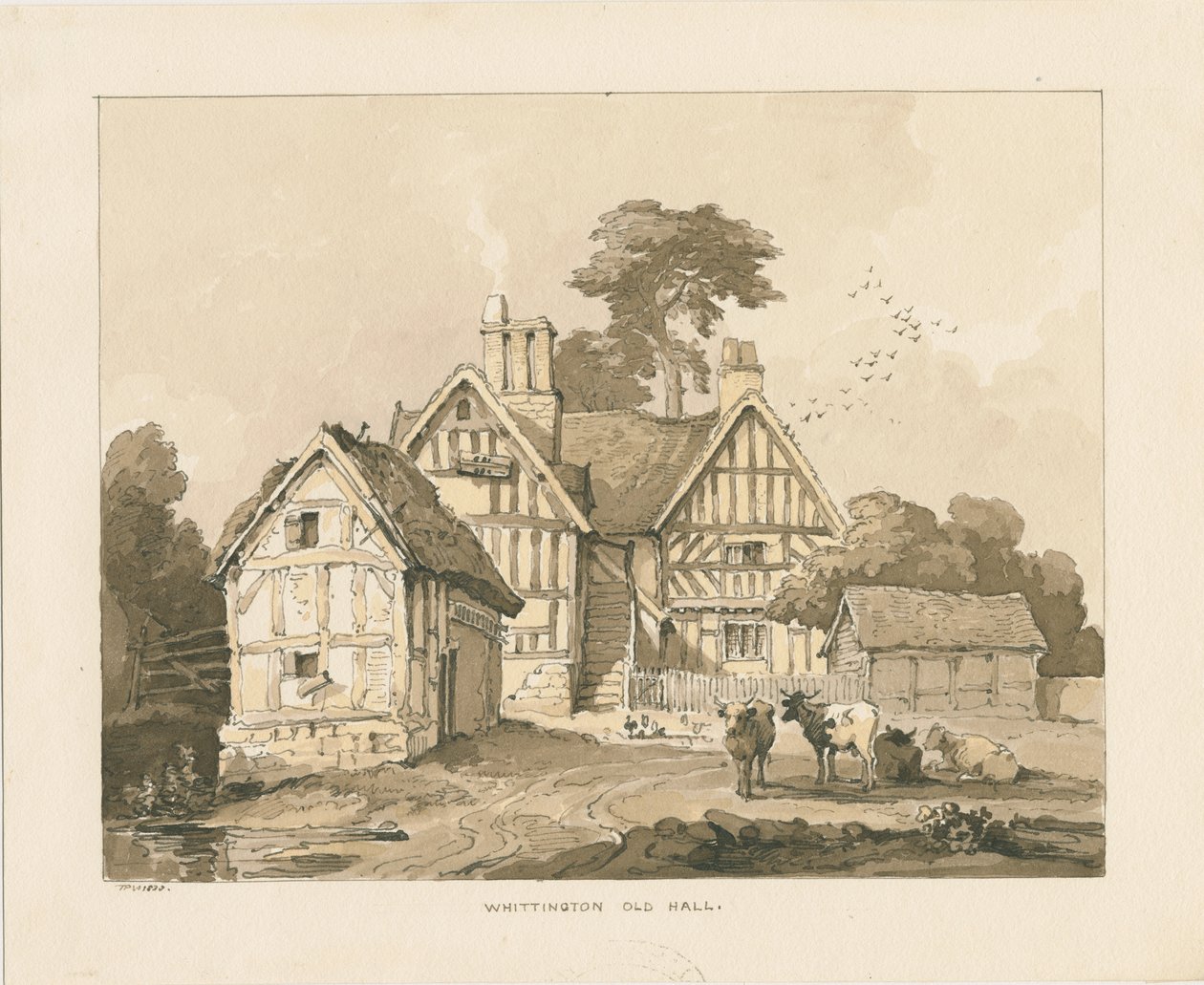 Whittington Hall: desenho a caneta e lavagem de Thomas Peploe Wood