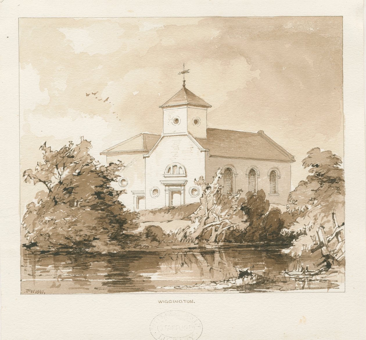 Igreja de Wigginton: desenho em sépia, 1841 de Thomas Peploe Wood