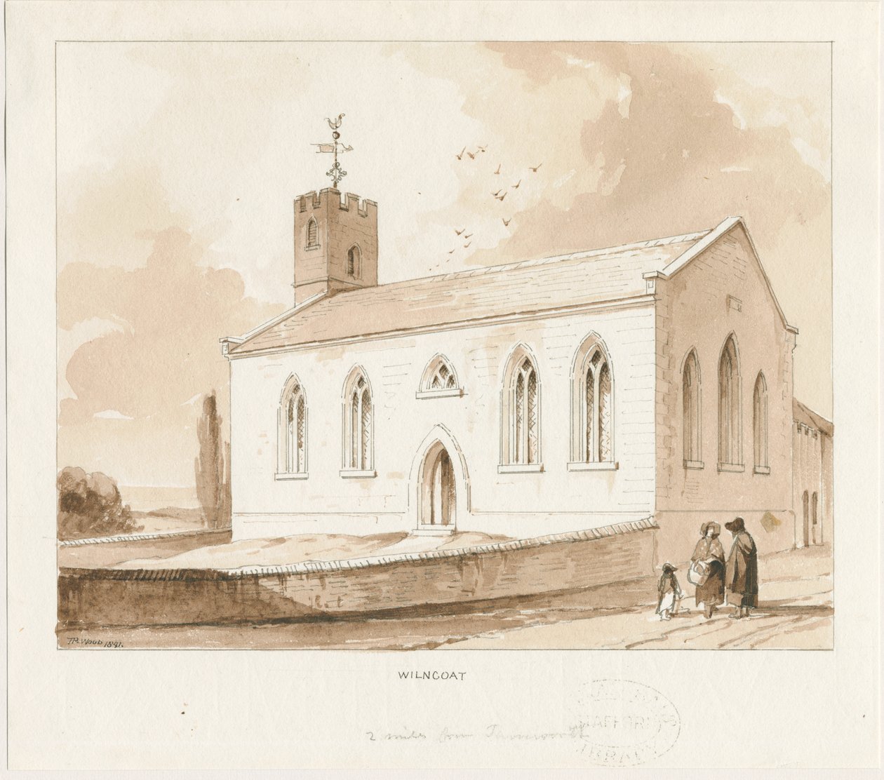 Igreja Wilnecote: desenho em sépia de Thomas Peploe Wood