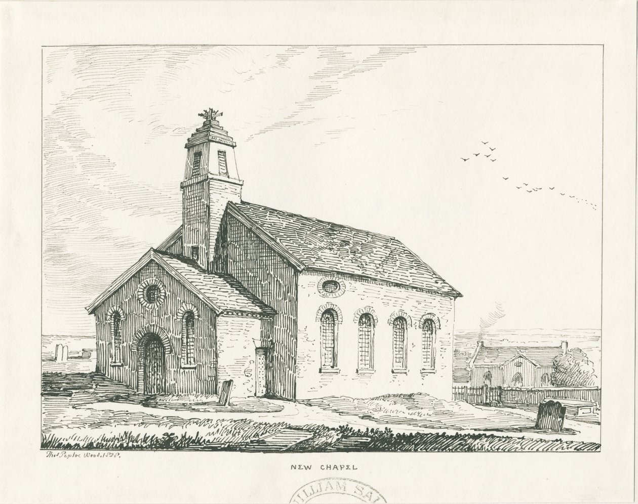 Wolstanton - Nova Capela: desenho a caneta e tinta de Thomas Peploe Wood