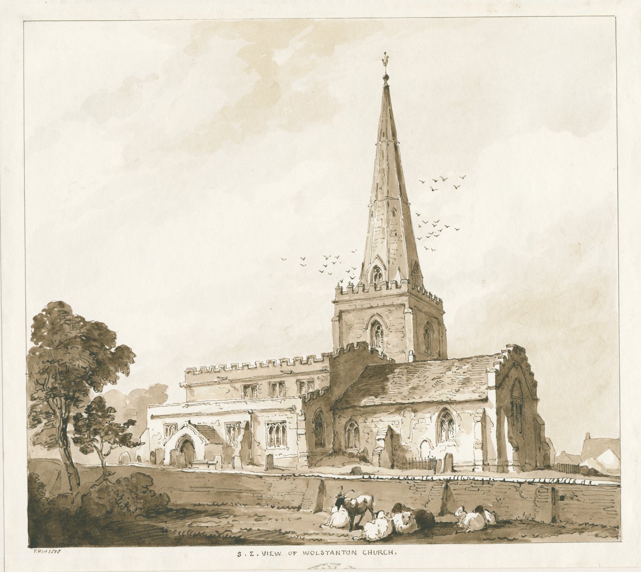 Igreja de Wolstanton: gravura, séc. XIX de Thomas Peploe Wood