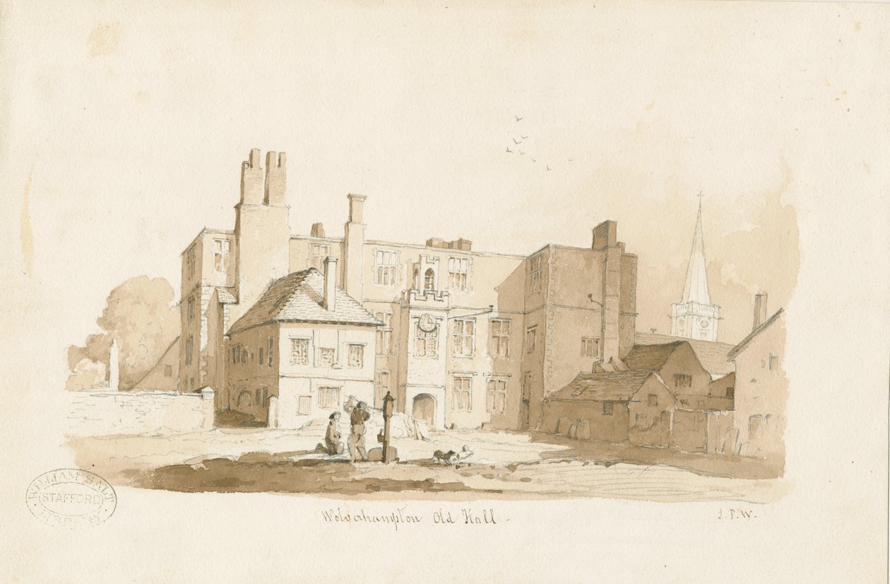 Wolverhampton - The Old Hall: desenho em sépia, sd [c 1838] (desenho) de Thomas Peploe Wood