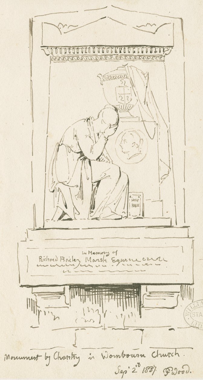 Igreja de Wombourne - Monumento a Richard Bailey Marsh: desenho a caneta e sépia, 2 de setembro de 1837 (desenho) de Thomas Peploe Wood