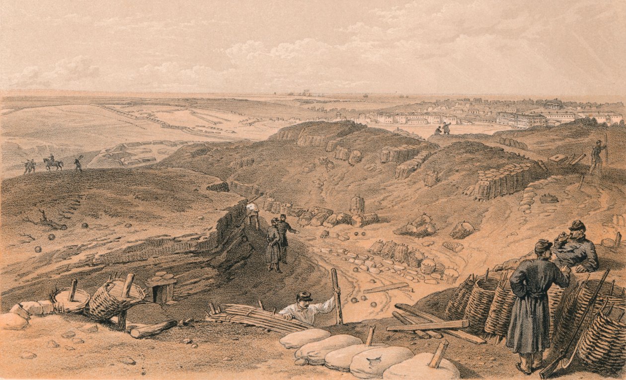 Vala do Malakoff, Battery Gervais e traseira de Redan, 1856 de Thomas Picken