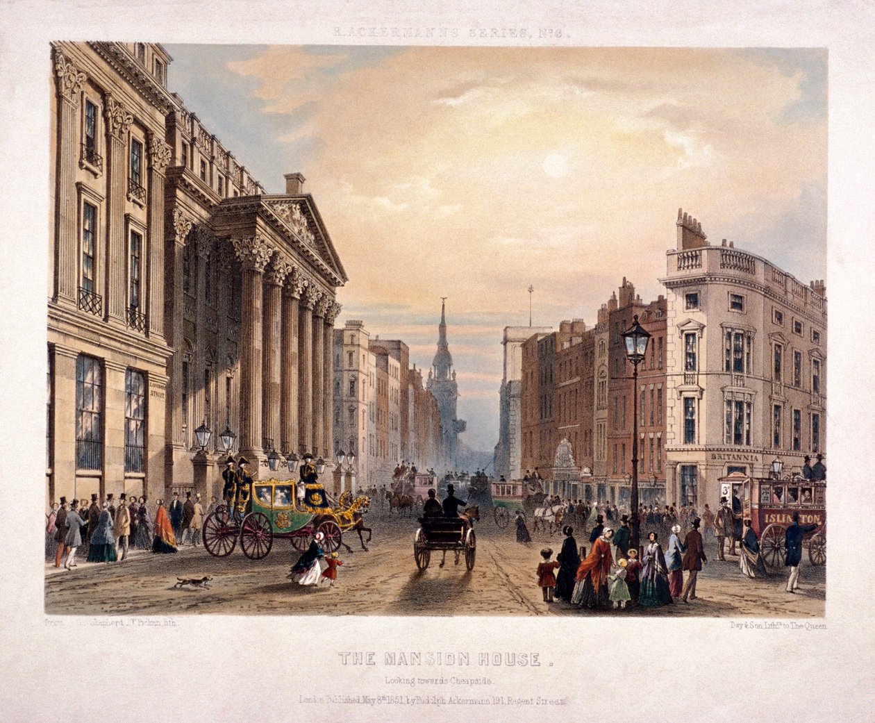 Mansion House e Cheapside, Londres, 1851 de Thomas Picken
