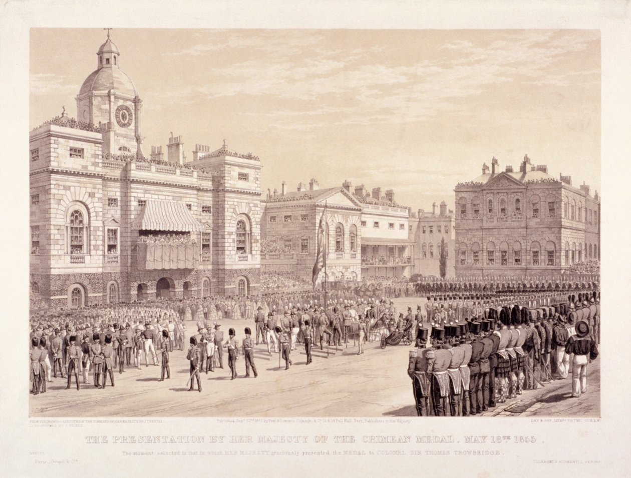 Entrega da Medalha da Crimeia pela Rainha Vitória ao Coronel Sir Thomas Trowbridge, 18 de maio de 1855 de Thomas Picken