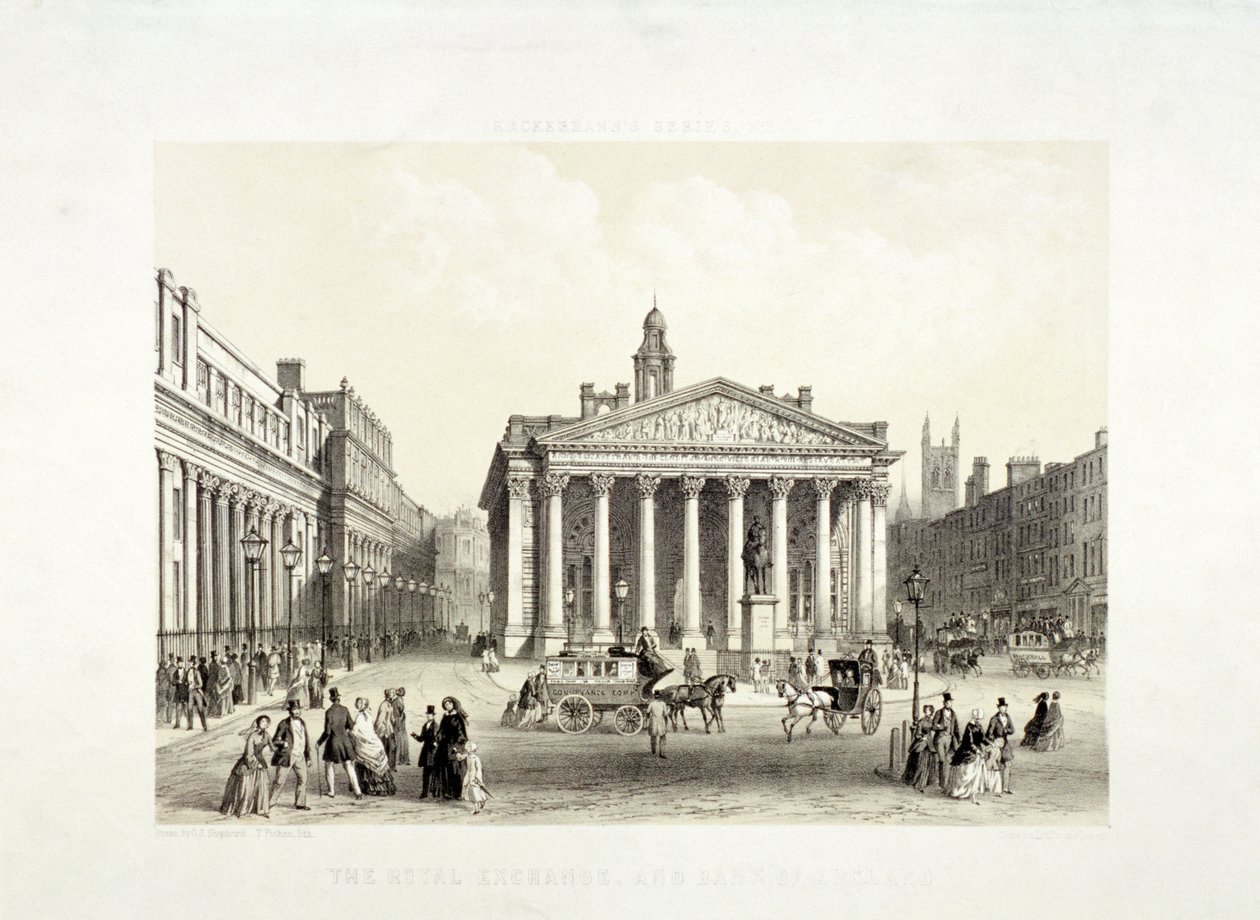 Royal Exchange e o Banco de Inglaterra à esquerda, Londres, 1851 de Thomas Picken