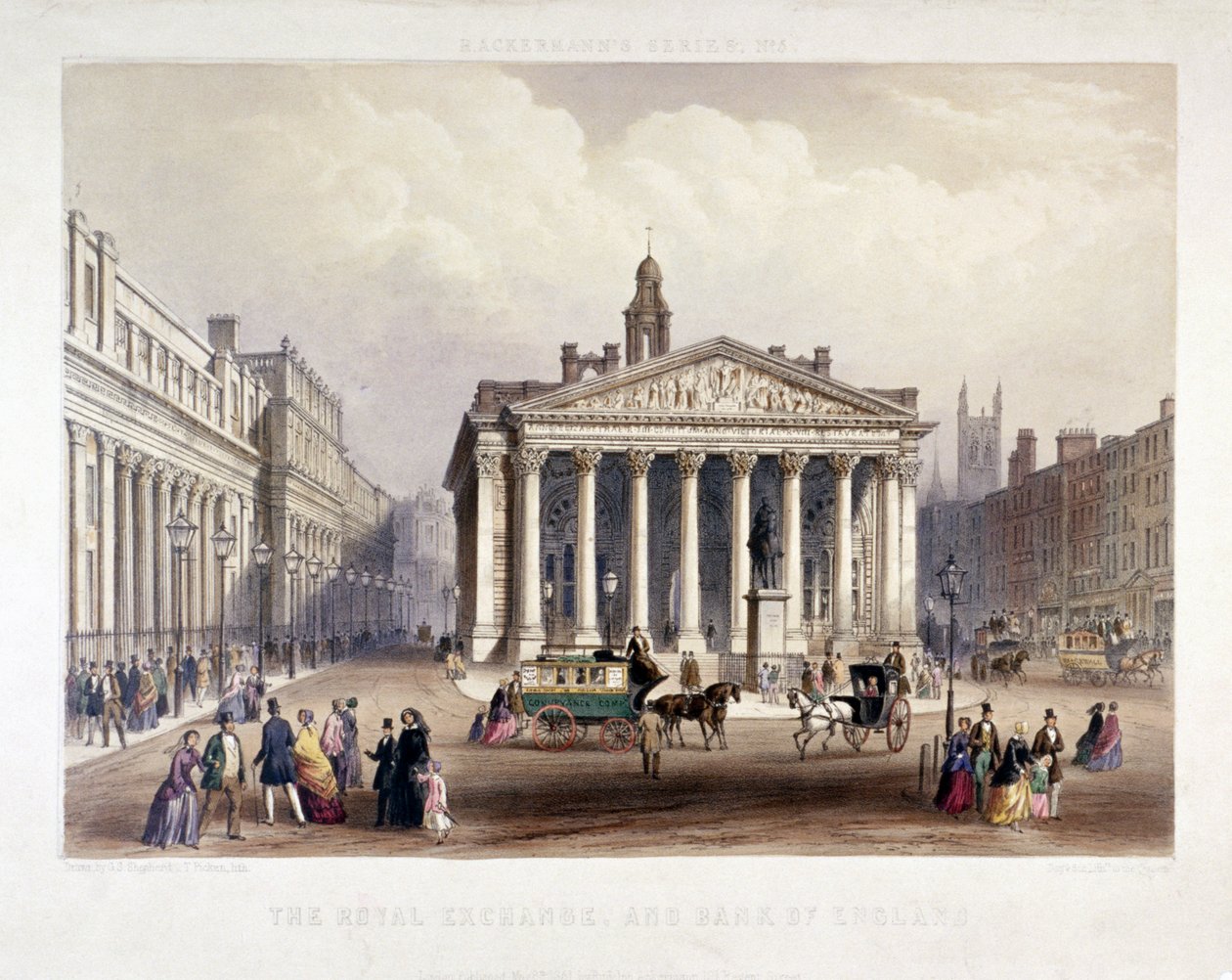 Royal Exchange e o Banco da Inglaterra à esquerda, Londres, 1851 de Thomas Picken