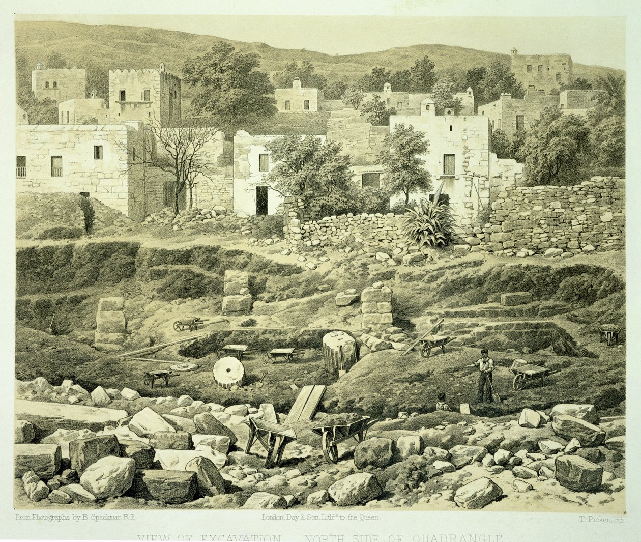 View of Excavation, de &39;Uma História das Descobertas de Helicarnasso, Cnidus, und Branchidae&39;, de Charles Thomas Newton (1816-94), publicado em 1862 de Thomas Picken