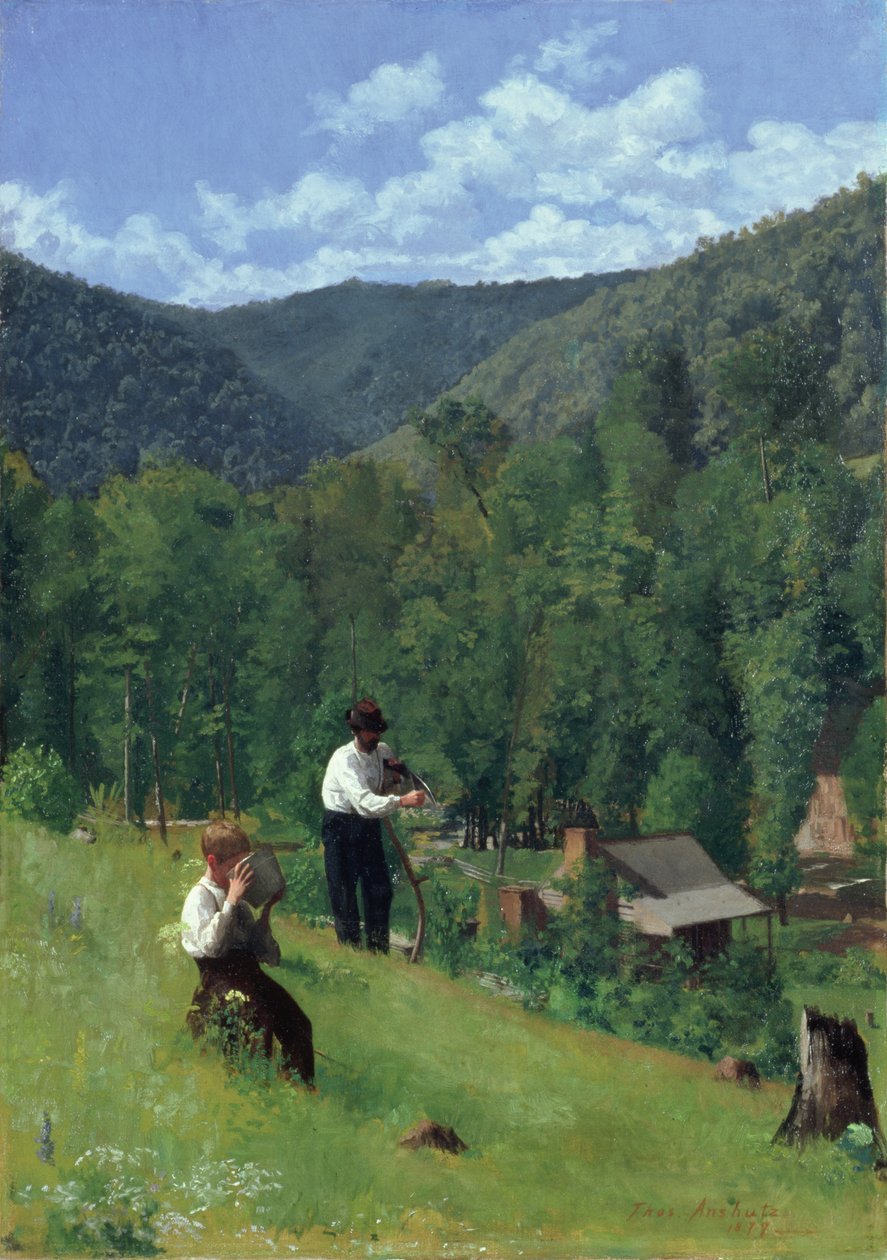 O fazendeiro e seu filho na colheita, 1879 de Thomas Pollock Anschutz