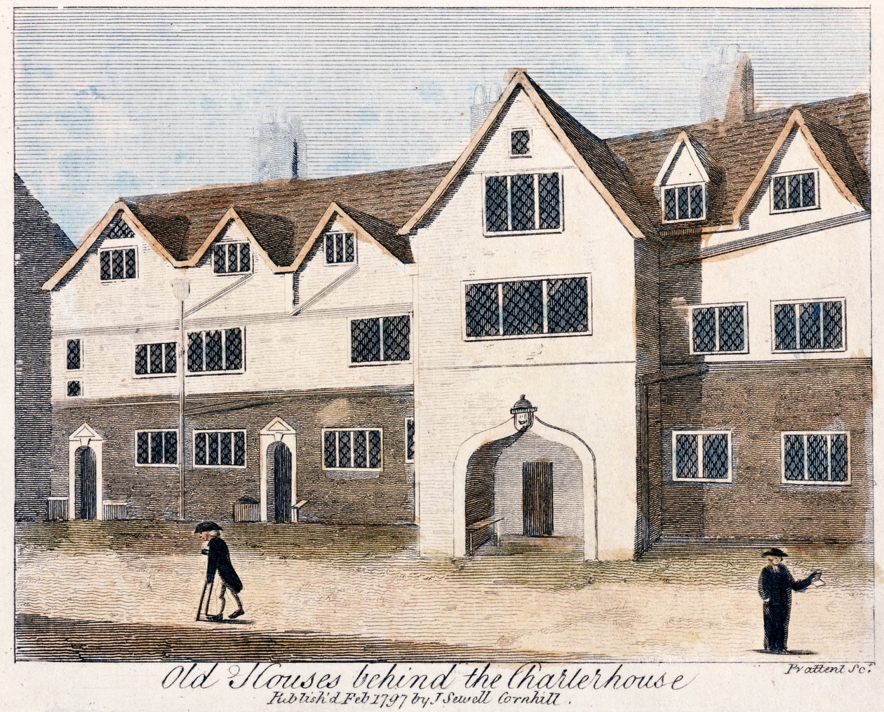 Casas atrás do Hospital Charterhouse, Londres, 1797. de Thomas Prattent