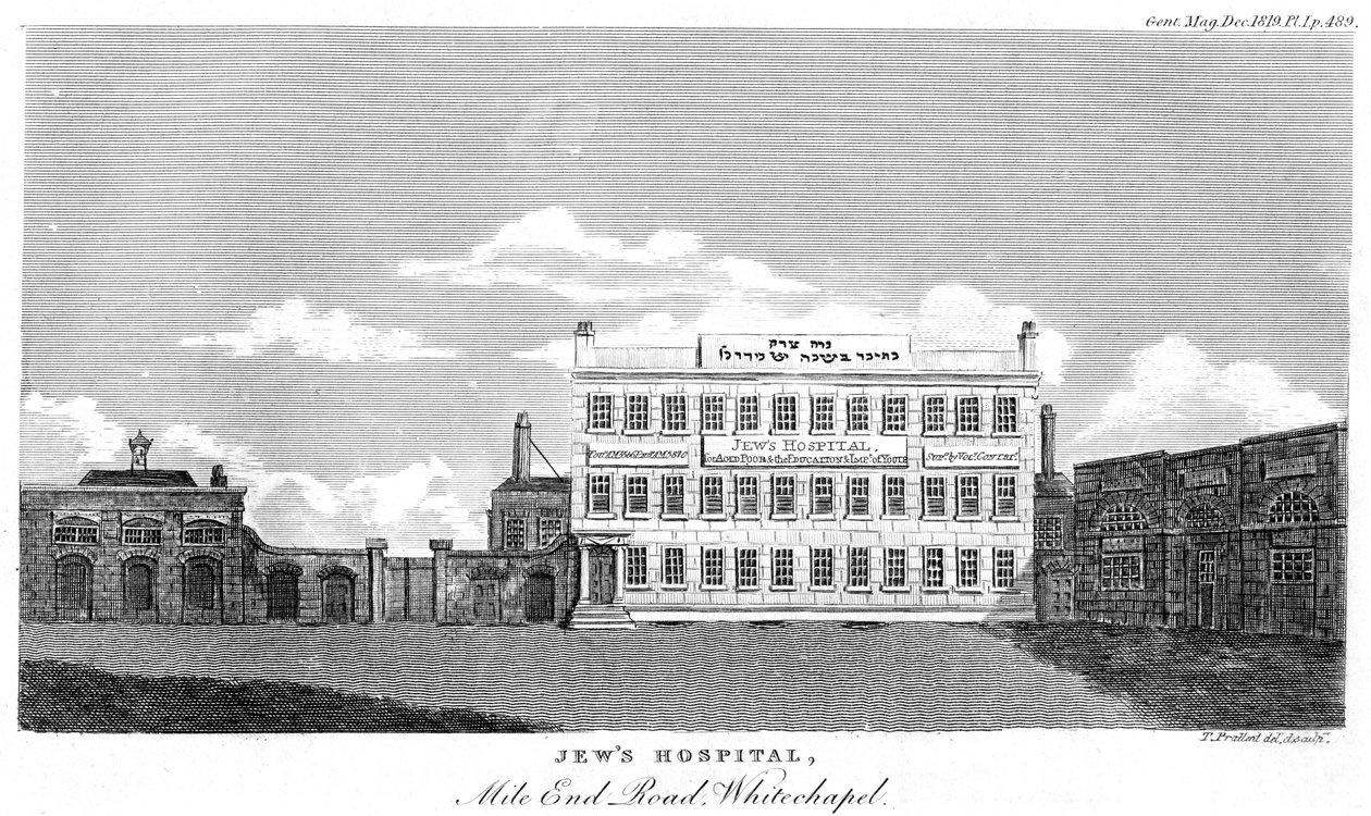 Hospital dos judeus, Mile End Road, Whitechapel, Londres, final do século XVIII ou início do século XIX. de Thomas Prattent