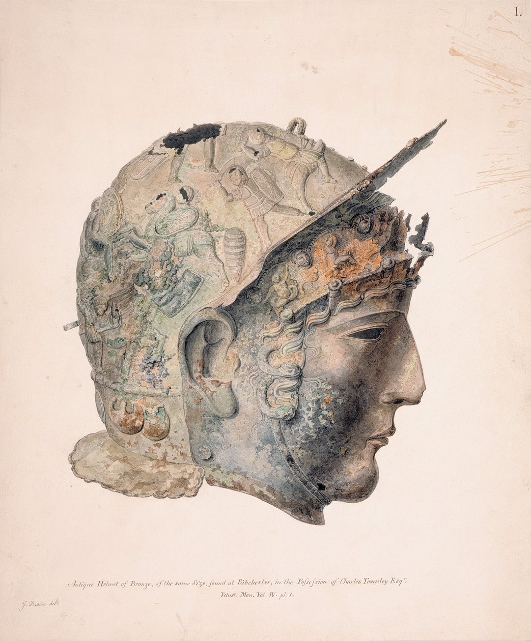 Desenho do capacete Ribchester de Thomas Richard (attr. to) Underwood
