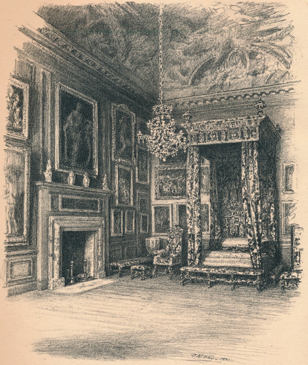Queen Annes Bedchamber, Palácio do Hampton Court, 1902 de Thomas Robert Way
