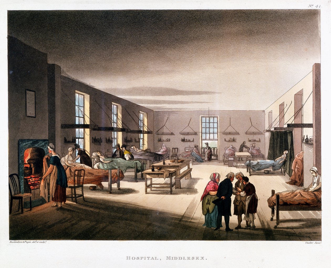 Ala das mulheres no Middlesex Hospital, Londres, 1808-1811 de Thomas Rowlandson, Augustus Charles Pugin