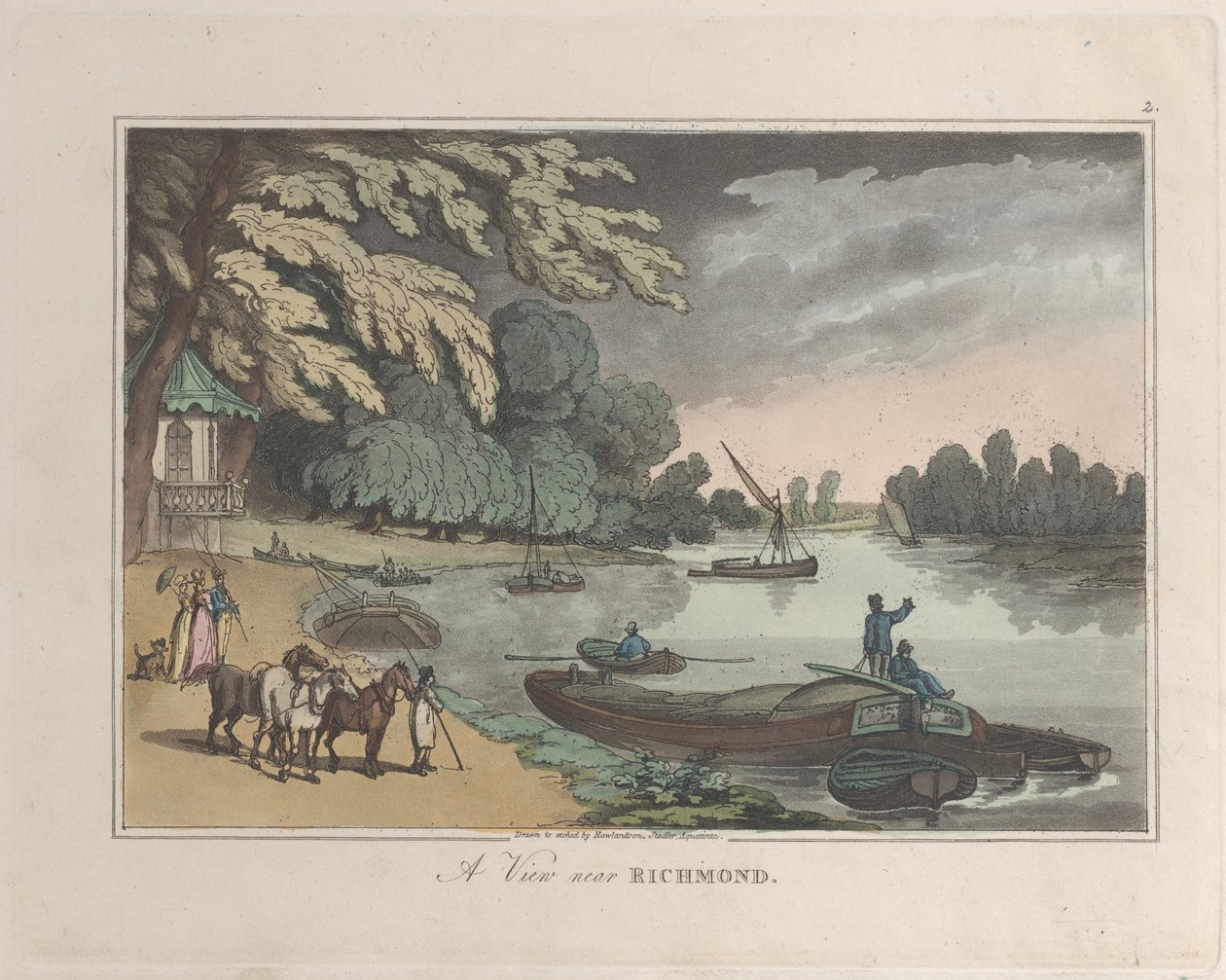 Uma vista perto de Richmond, de Sketches from Nature, 1822., 1822. Criadores: Thomas Rowlandson, Joseph Constantine Stadler. de ThomasThomas Rowlandson, Joseph Constantine Stadler Thomas Rowlandson, Joseph Constantine Stadler
