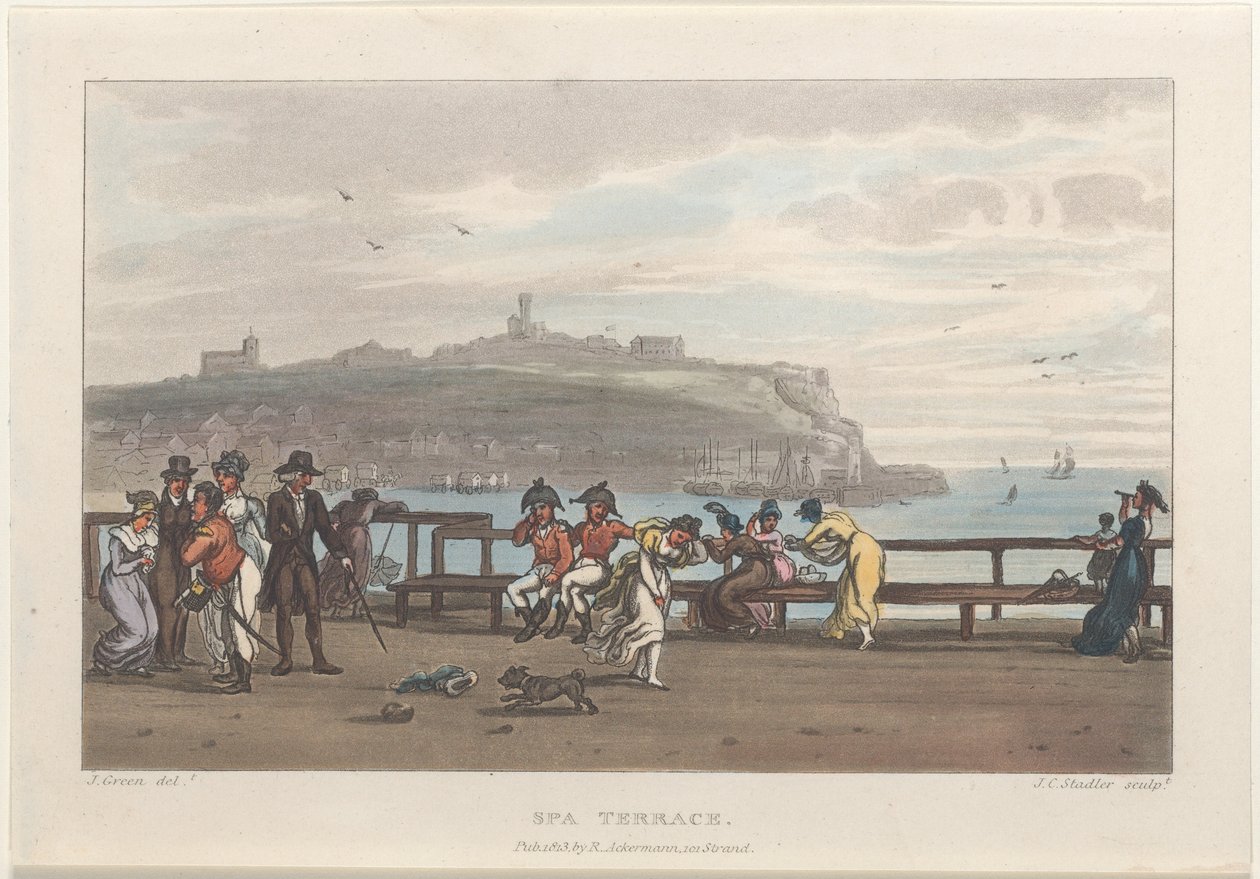 Spa Terrace, de Poetical Sketches of Scarborough, 1813., 1813. Criadores: Thomas Rowlandson, Joseph Constantine Stadler, J. Bluck. de Thomas Rowlandson, Joseph Constantine Stadler, J. Bluck