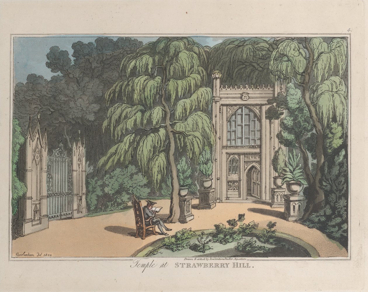 Templo em Strawberry Hill, de Sketches from Nature, 1822., 1822. Criadores: Thomas Rowlandson, Joseph Constantine Stadler. de ThomasThomas Rowlandson, Joseph Constantine Stadler Thomas Rowlandson, Joseph Constantine Stadler