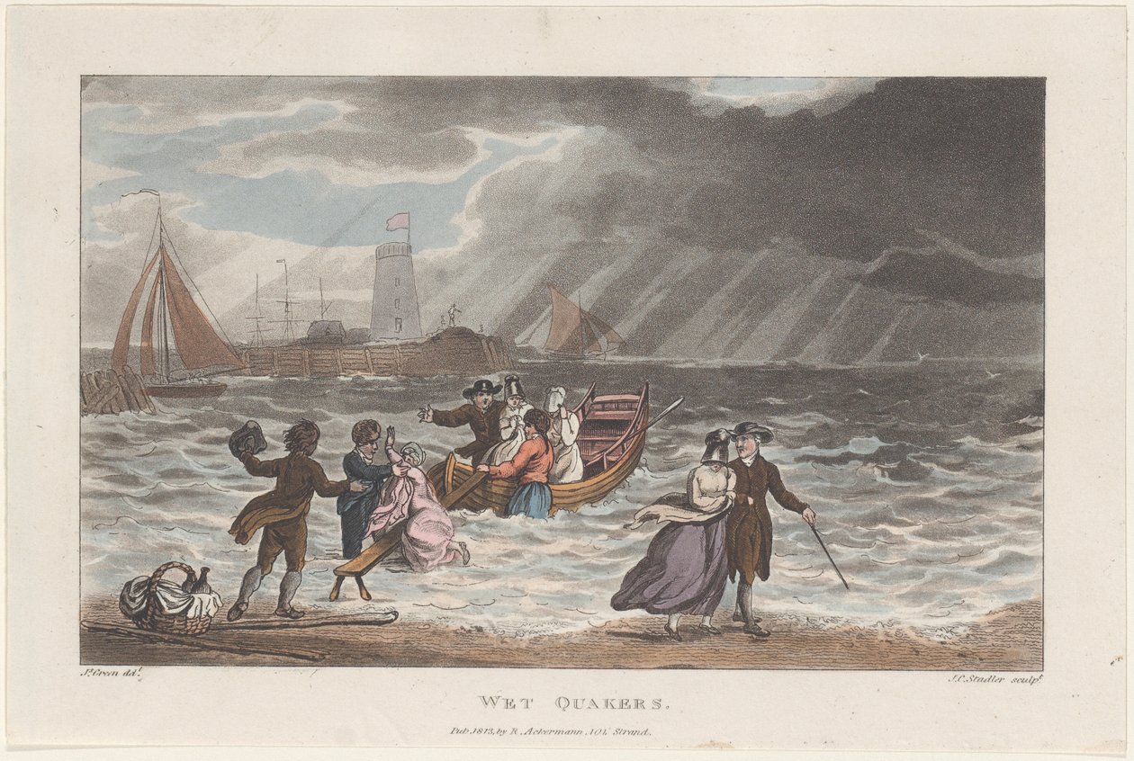 Wet Quakers, de Poetical Sketches of Scarborough, 1813., 1813. Criadores: Thomas Rowlandson, Joseph Constantine Stadler, J. Bluck. de Thomas Rowlandson, Joseph Constantine Stadler, J. Bluck