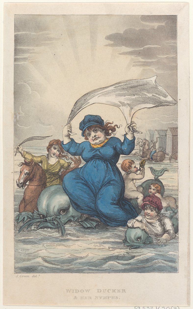 Widow Ducker & Her Nymphs, de Poetical Sketches of Scarborough, 1813., 1813. Criadoras: Thomas Rowlandson, Joseph Constantine Stadler, J. Bluck. de Thomas Rowlandson, Joseph Constantine Stadler, J. Bluck